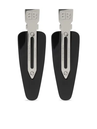 Balenciaga Logo-engraved Hair Clips In Black