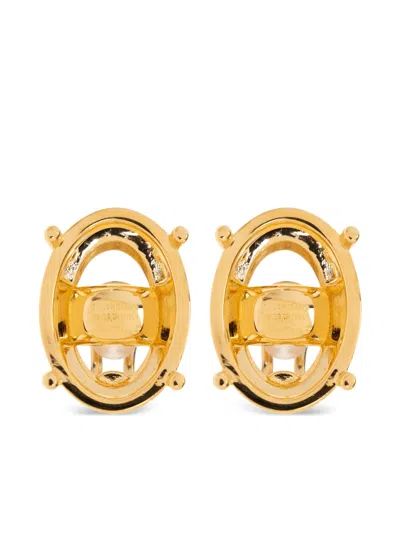 Balenciaga Logo-engraved Oval Earrings In Gold