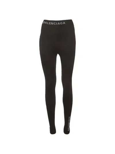 Pre-owned Balenciaga Logo-intarsia Leggings In Black