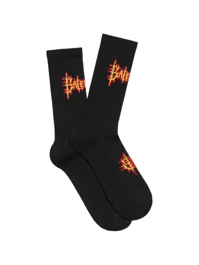 Balenciaga Logo-intarsia Ribbed-knit Socks In Black