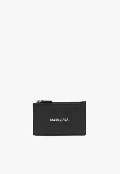 Balenciaga Logo-lettering Leather Cardholder In Black