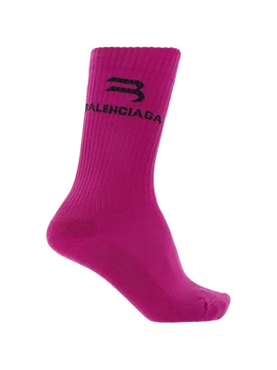 Balenciaga Logo-motif Ribbed Socks In Pink