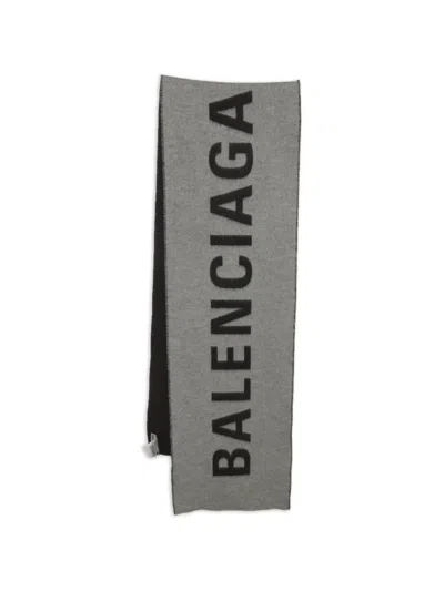 Pre-owned Balenciaga Logo-motif Scarf In Gray
