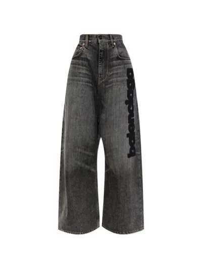 Balenciaga Logo-patch Wide-leg Jeans In Gray