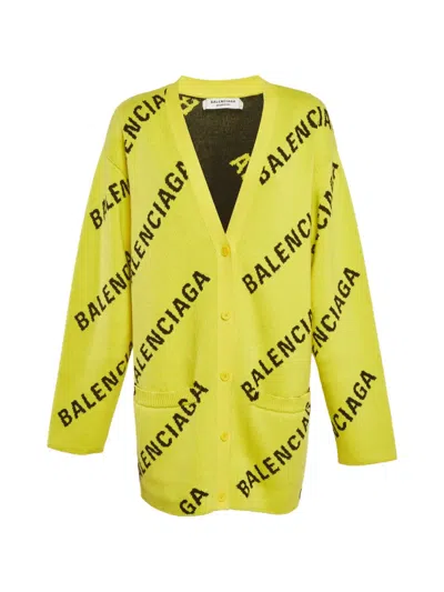 Pre-owned Balenciaga Logo-pattern Knit Cardigan In Yellow