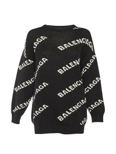 Pre-owned Balenciaga Logo-pattern Knit Sweater In Black
