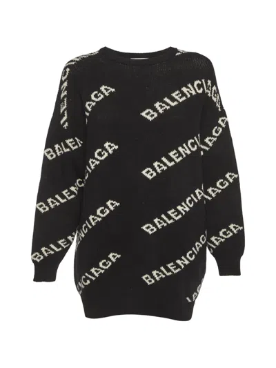Pre-owned Balenciaga Logo-pattern Sweater In Black