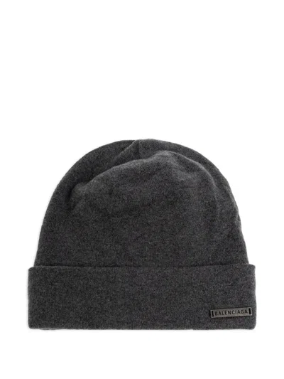 Balenciaga Logo-plaque Beanie Hat In Black
