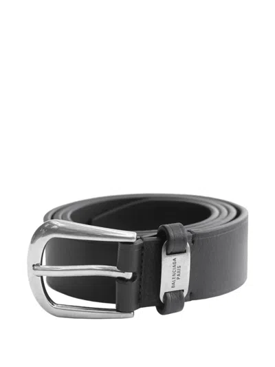 Balenciaga Logo-plaque Belt In Gray