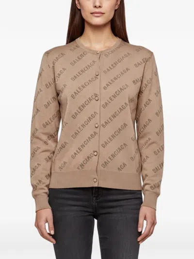Pre-owned Balenciaga Logo-print Cardigan In Brown