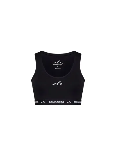 Balenciaga Logo-embroidered Stretch Polyamide Sports Bra In Black