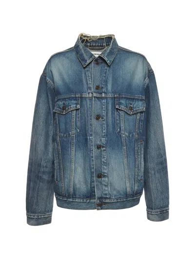 Pre-owned Balenciaga Logo-print Denim Jacket In Blue