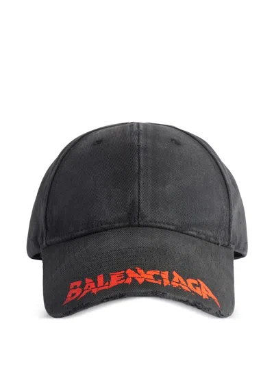 Balenciaga Logo-print Distressed Baseball Cap In Orange