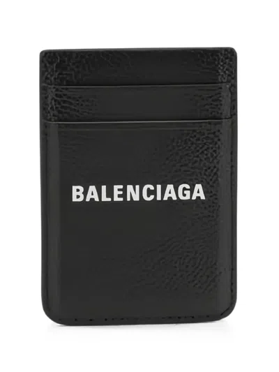 Balenciaga Logo-print Grained Cardholder In Black