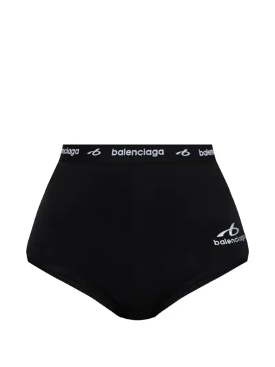 Balenciaga Logo-print High-waisted Mini Shorts In Black