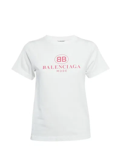 Pre-owned Balenciaga Logo-print Jersey T-shirt In White