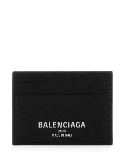 Balenciaga Logo-print Leather Card Holder In Black