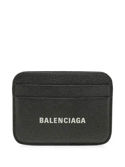 Pre-owned Balenciaga Logo-print Leather Card Holder In Gray
