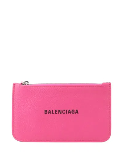 Pre-owned Balenciaga Logo-print Leather Card Holder In Pink