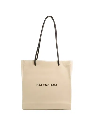 Pre-owned Balenciaga Logo-print Leather Tote Bag In Neutral