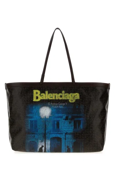 Balenciaga Logo-print Leather-trim Tote Bag In Black