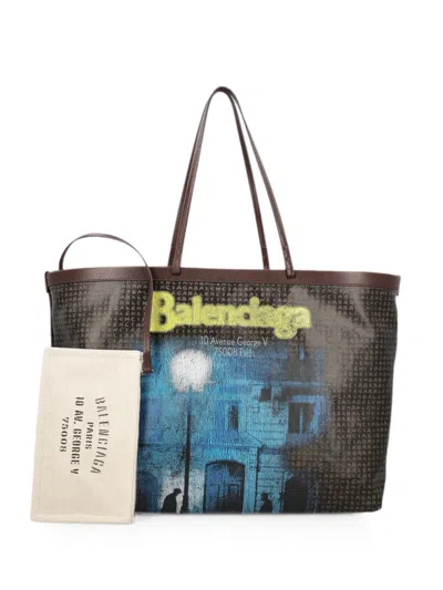 Balenciaga Logo-print Leather-trim Tote Bag In Brown