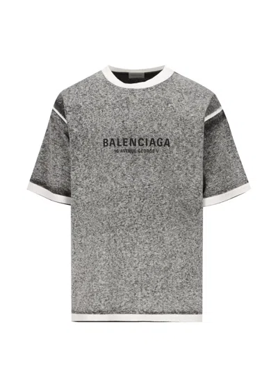 Balenciaga Crew Neck Shirt Short Sleeves Contrast Trim In Gray