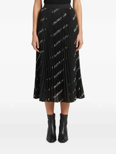 Pre-owned Balenciaga Logo-print Midi Skirt In Black