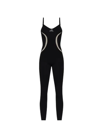Balenciaga Logo-print Panelled Jumpsuit In Black
