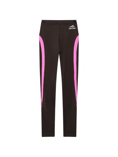 Balenciaga Womens Techwear Leggings In Khaki Brown And Neon Pink With Reflective Artwork