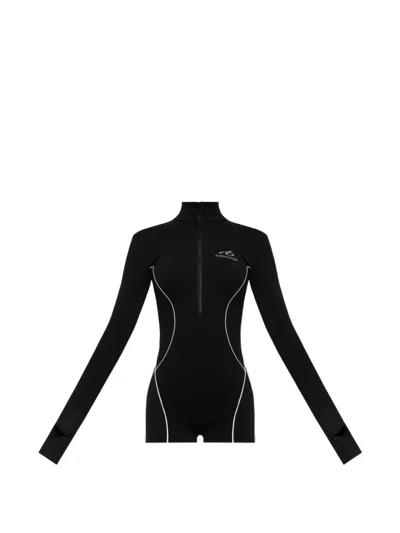 Balenciaga Logo-print Panelled Playsuits In Black