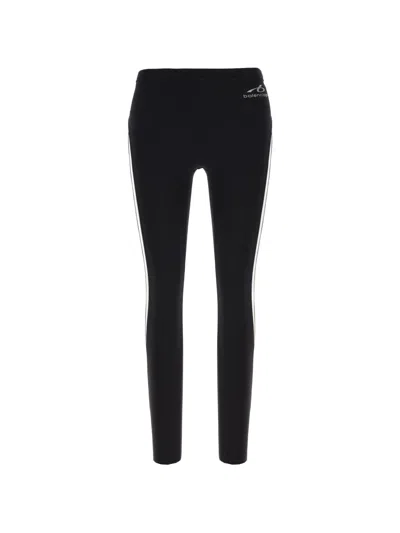Balenciaga Stretch Nylon Leggings Contrast Side Stripes In Black