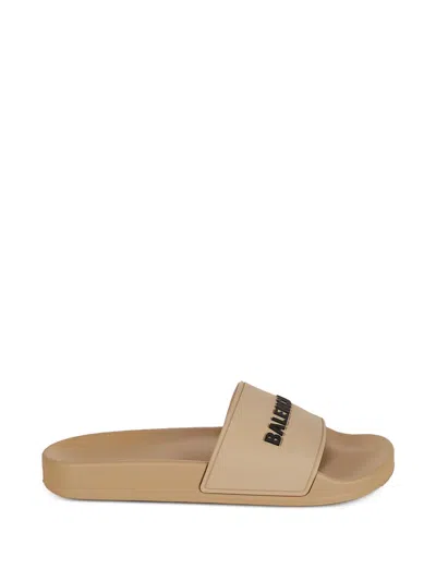 Balenciaga Logo-print Slide Sandals In Brown