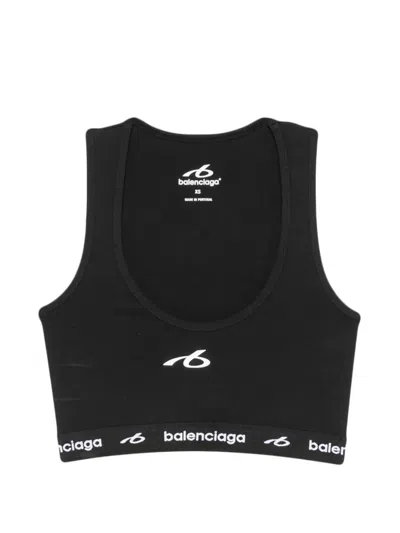 Balenciaga Sleeveless Scoop Neckline Top Elastic Hem In Black