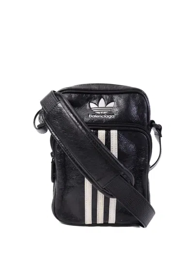 Pre-owned Balenciaga Logo-print Striped Messenger Bag In Black