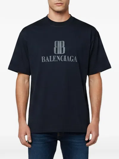 Pre-owned Balenciaga Logo-print T-shirt In Blue