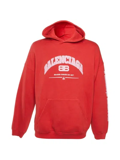 Pre-owned Balenciaga Logo-print Wide-fit Hoodie In Red