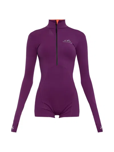 Balenciaga Logo-print Zip-fastening Playsuit In Purple