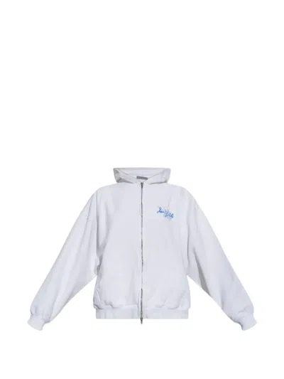 Balenciaga Logo-print Zip-up Hoodie In White