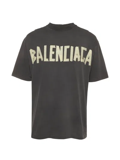 Pre-owned Balenciaga Logo-tape Distressed T-shirt In Black