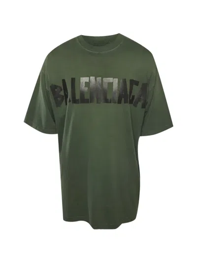 Pre-owned Balenciaga Logo-tape Distressed T-shirt In Green