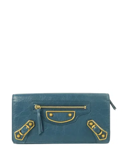 Pre-owned Balenciaga Long Bi-fold Wallet In Blue