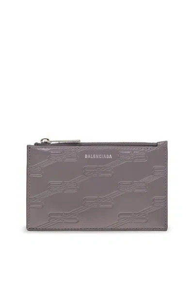 Balenciaga Men's Embossed Monogram Long Coin And Card Holder In Box In Grey