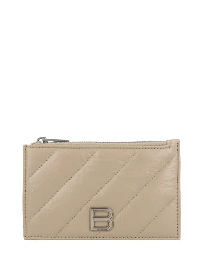 Balenciaga Long Crush Leather Card Holder In Brown