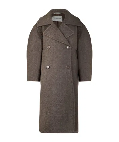 Balenciaga Long Double-breasted Wool Coat In Gray