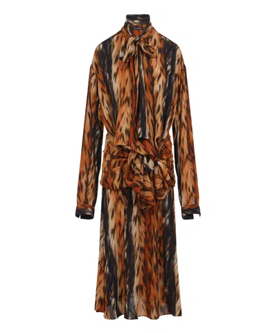 Balenciaga Knotted Patterned Maxi Dress In Brown