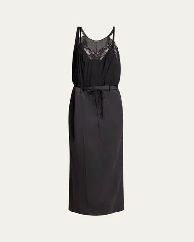 Balenciaga Long Hybrid Belted Slip Dress In Noir