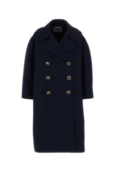 Balenciaga Long Peacoat In Blue