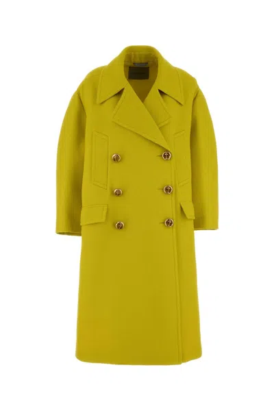 Balenciaga Wool Coat Long Length Button Detailing In Yellow