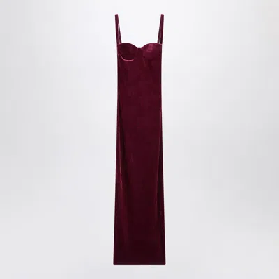 Balenciaga Long Plum-colored Velvet Dress In Burgundy